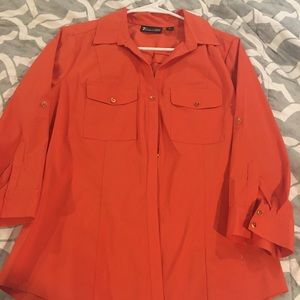Orange button down 3/4 Sleeved dress shirt